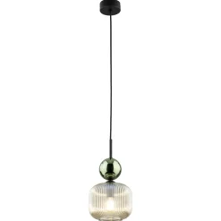 Lampa wisząca SOPHIA czarna zielona klosz beżowy 1xE14 15 cm