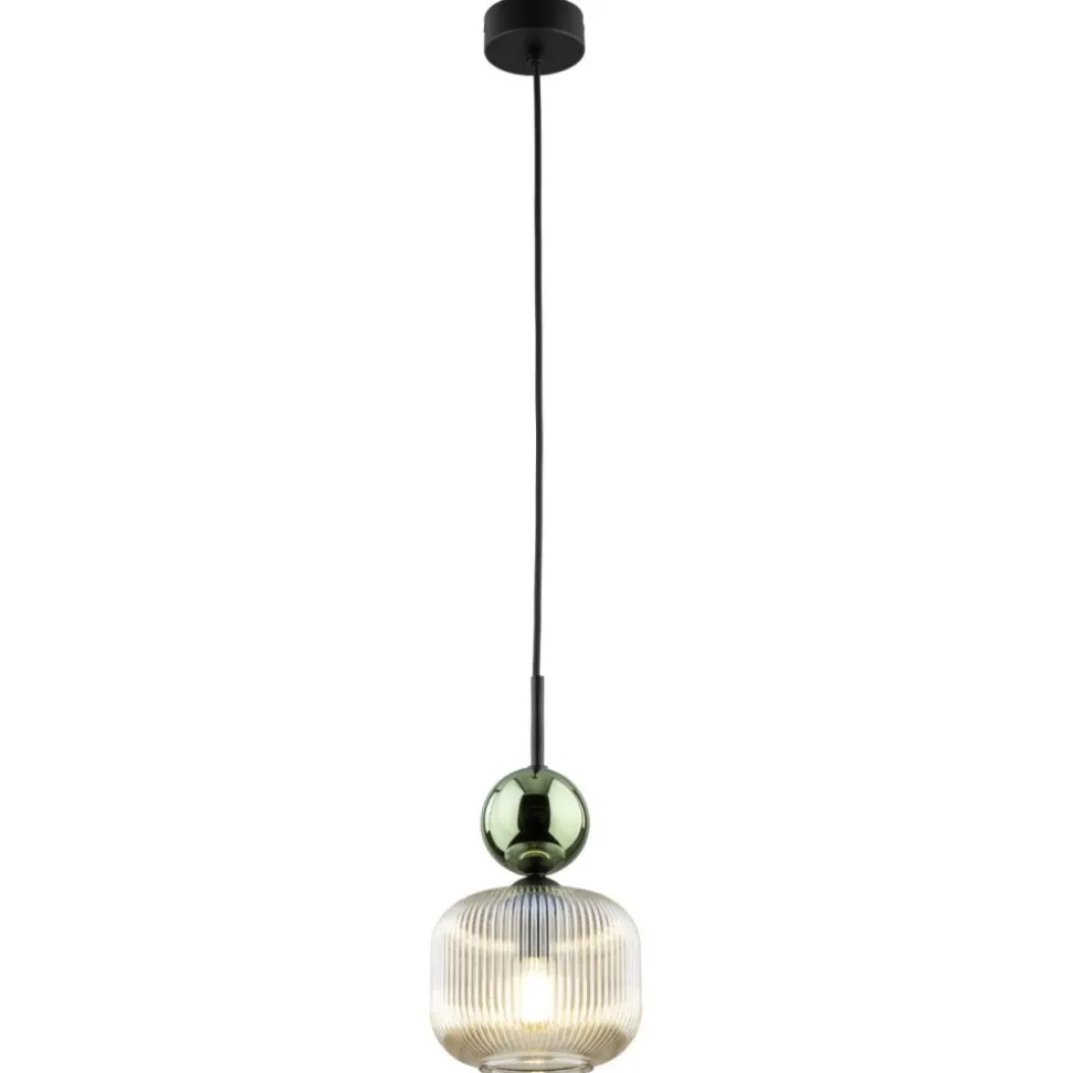 Lampa wisząca SOPHIA czarna zielona klosz beżowy 1xE14 15 cm