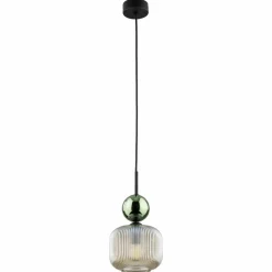 Lampa wisząca SOPHIA czarna zielona klosz beżowy 1xE14 15 cm
