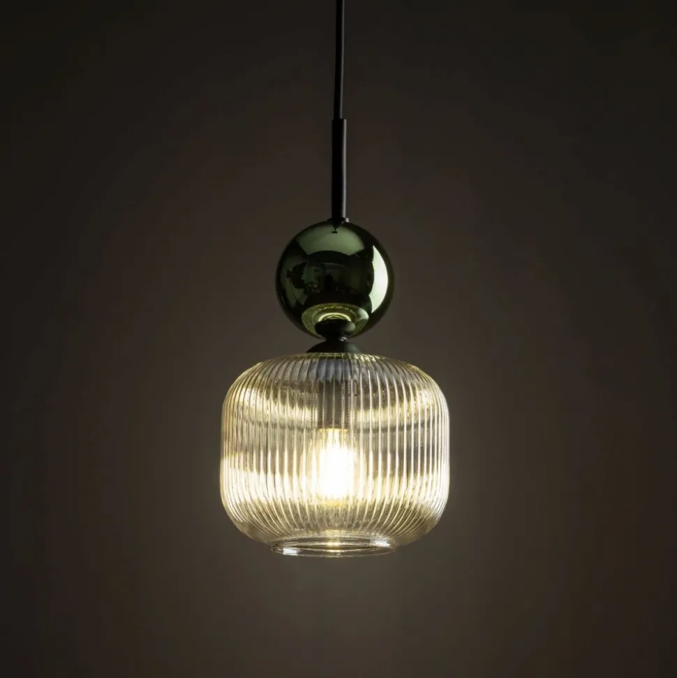 Lampa wisząca SOPHIA czarna zielona klosz beżowy 1xE14 15 cm