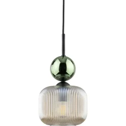 Lampa wisząca SOPHIA czarna zielona klosz beżowy 1xE14 15 cm