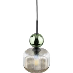 Lampa wisząca SOPHIA czarna zielona klosz beżowy 1xE14 15 cm