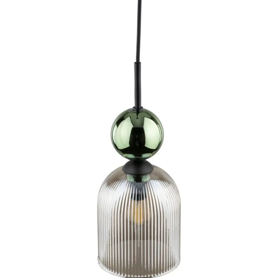 Lampa wisząca SOPHIA czarna zielona klosz beżowy 1xE14 13 cm
