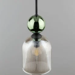Lampa wisząca SOPHIA czarna zielona klosz beżowy 1xE14 13 cm