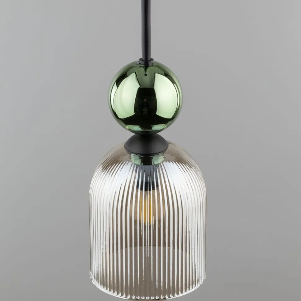 Lampa wisząca SOPHIA czarna zielona klosz beżowy 1xE14 13 cm