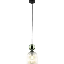 Lampa wisząca SOPHIA czarna zielona klosz beżowy 1xE14 13 cm