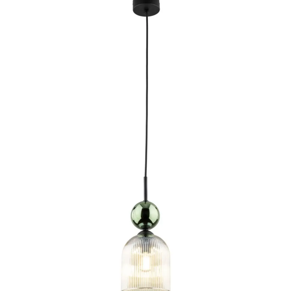 Lampa wisząca SOPHIA czarna zielona klosz beżowy 1xE14 13 cm