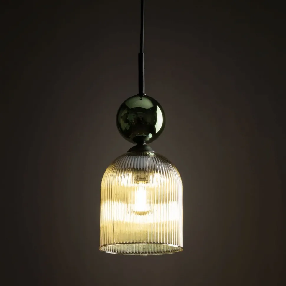Lampa wisząca SOPHIA czarna zielona klosz beżowy 1xE14 13 cm