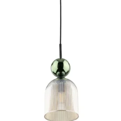 Lampa wisząca SOPHIA czarna zielona klosz beżowy 1xE14 13 cm