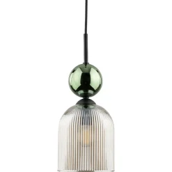 Lampa wisząca SOPHIA czarna zielona klosz beżowy 1xE14 13 cm