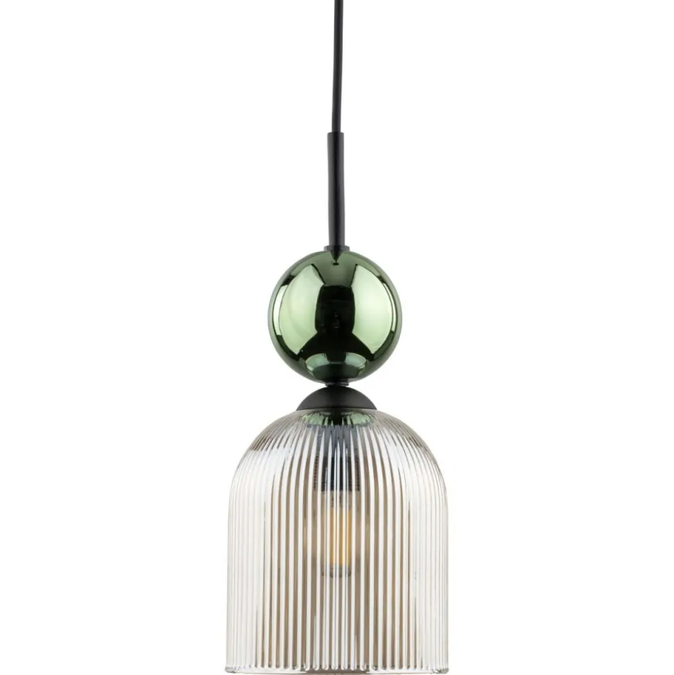 Lampa wisząca SOPHIA czarna zielona klosz beżowy 1xE14 13 cm
