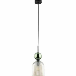 Lampa wisząca SOPHIA czarna zielona klosz beżowy 1xE14 13 cm