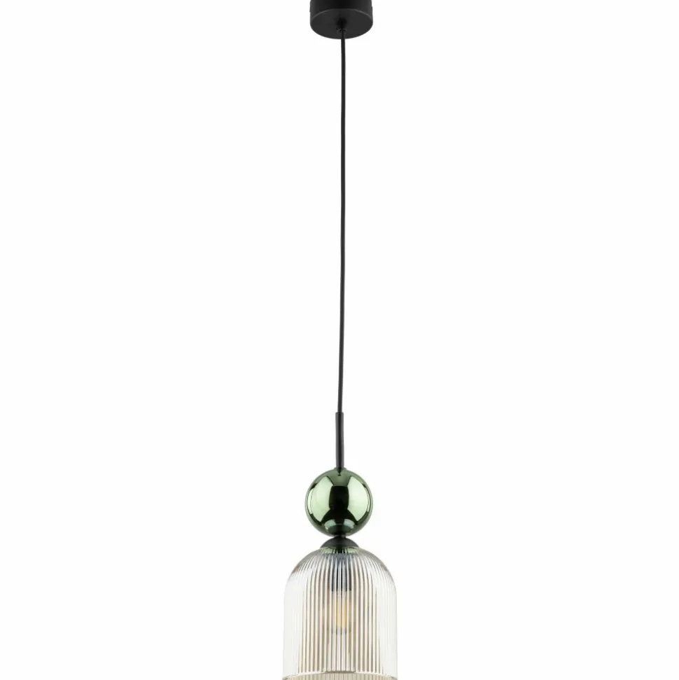 Lampa wisząca SOPHIA czarna zielona klosz beżowy 1xE14 13 cm