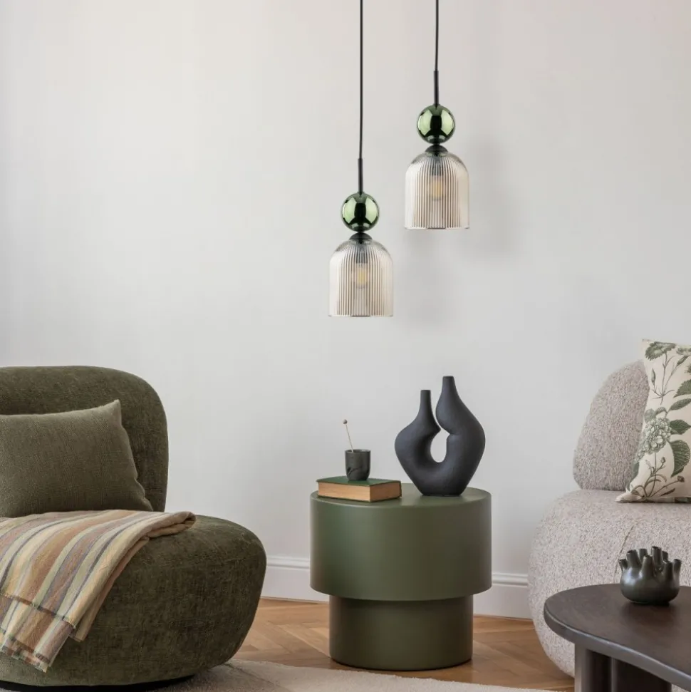 Lampa wisząca SOPHIA czarna zielona klosz beżowy 1xE14 13 cm