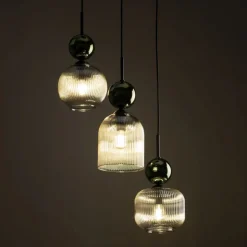 Lampa wisząca SOPHIA czarna zielona klosz beżowy 3xE14 okragła