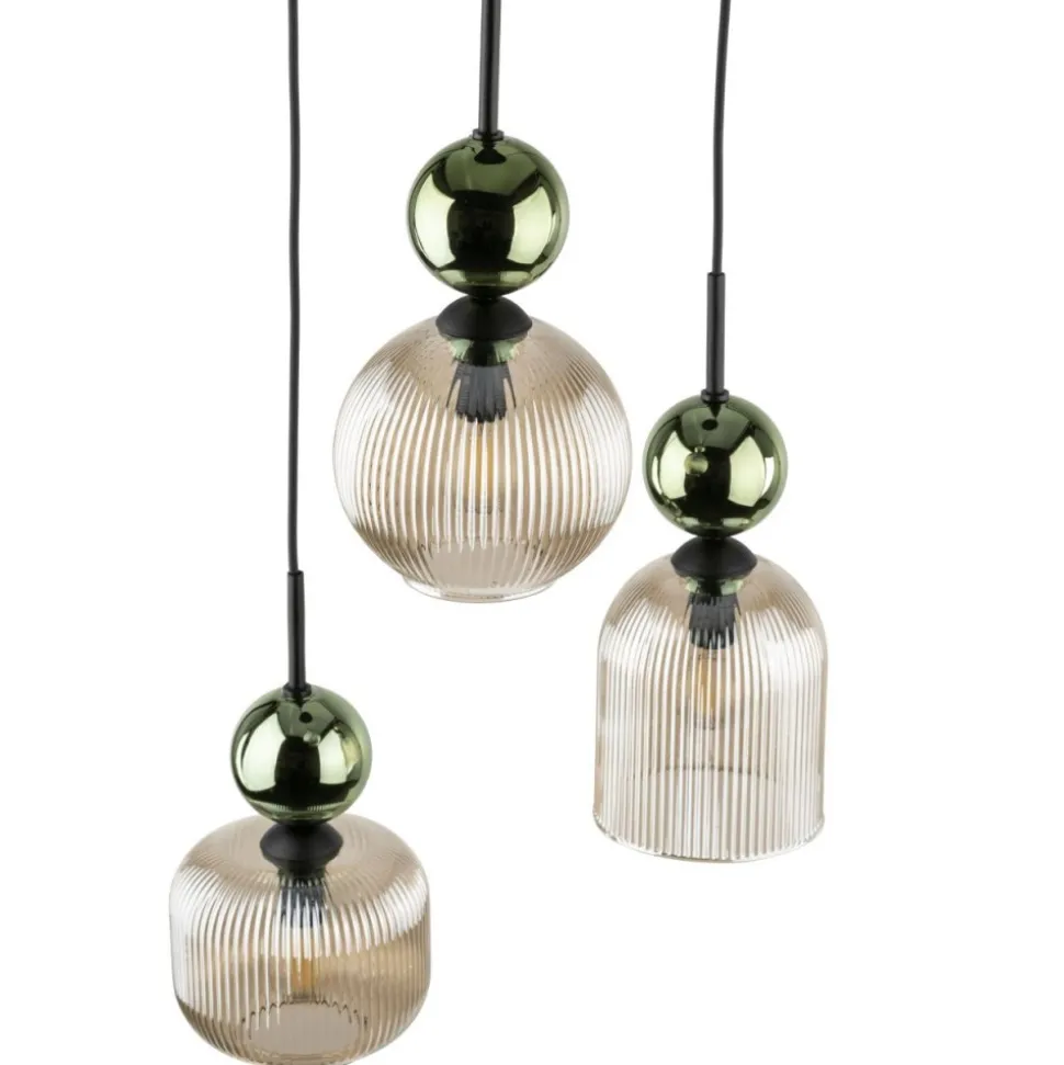 Lampa wisząca SOPHIA czarna zielona klosz beżowy 3xE14 okragła