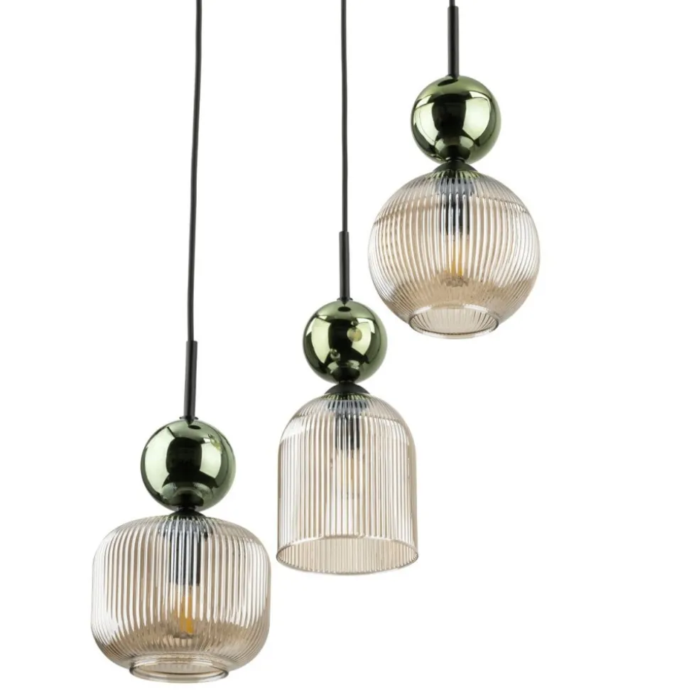 Lampa wisząca SOPHIA czarna zielona klosz beżowy 3xE14 okragła