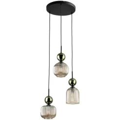 Lampa wisząca SOPHIA czarna zielona klosz beżowy 3xE14 okragła