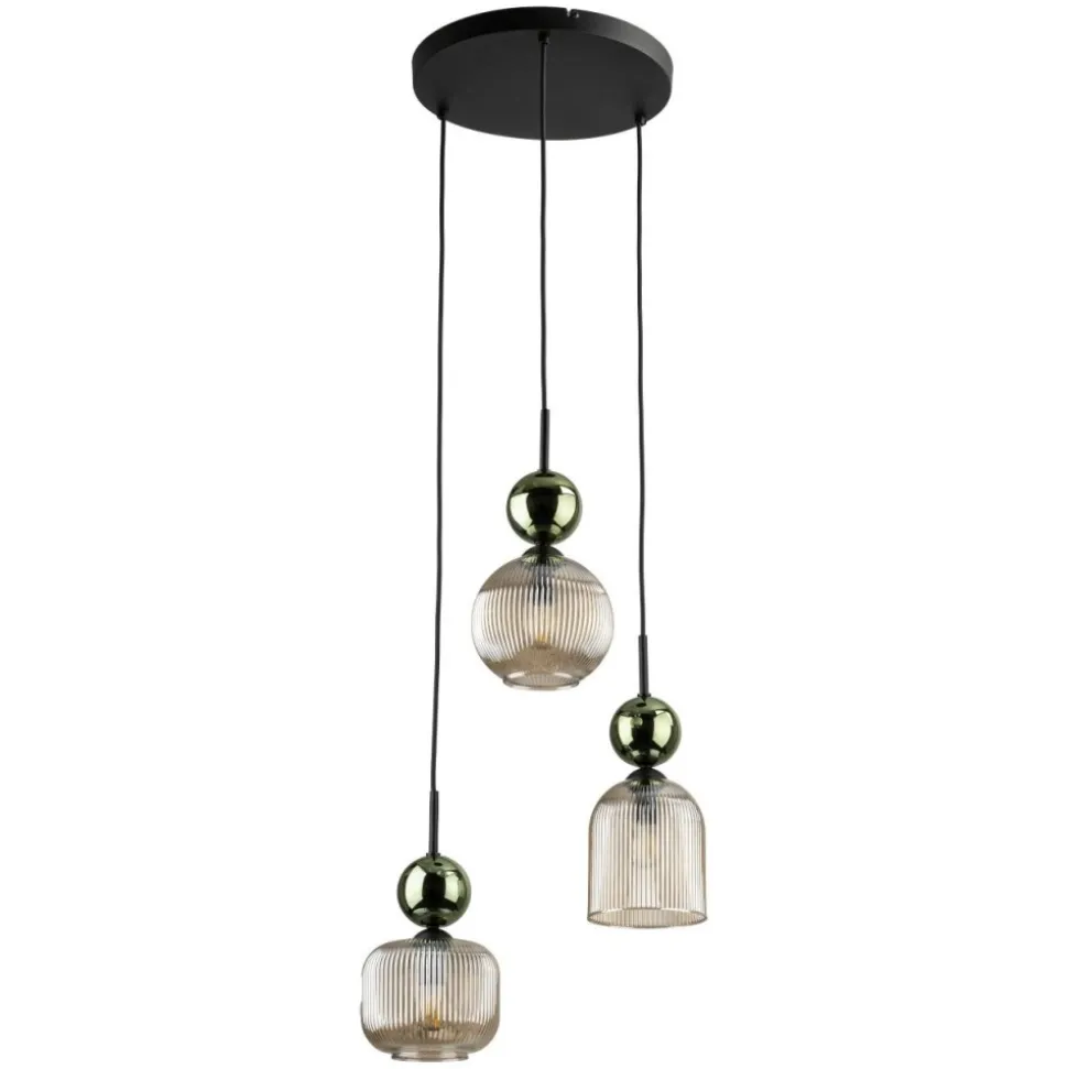Lampa wisząca SOPHIA czarna zielona klosz beżowy 3xE14 okragła