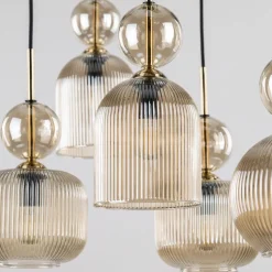 Lampa wisząca SOPHIA czarna klosz beżowy 5xE14