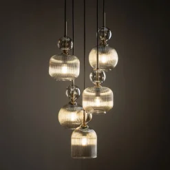 Lampa wisząca SOPHIA czarna klosz beżowy 5xE14