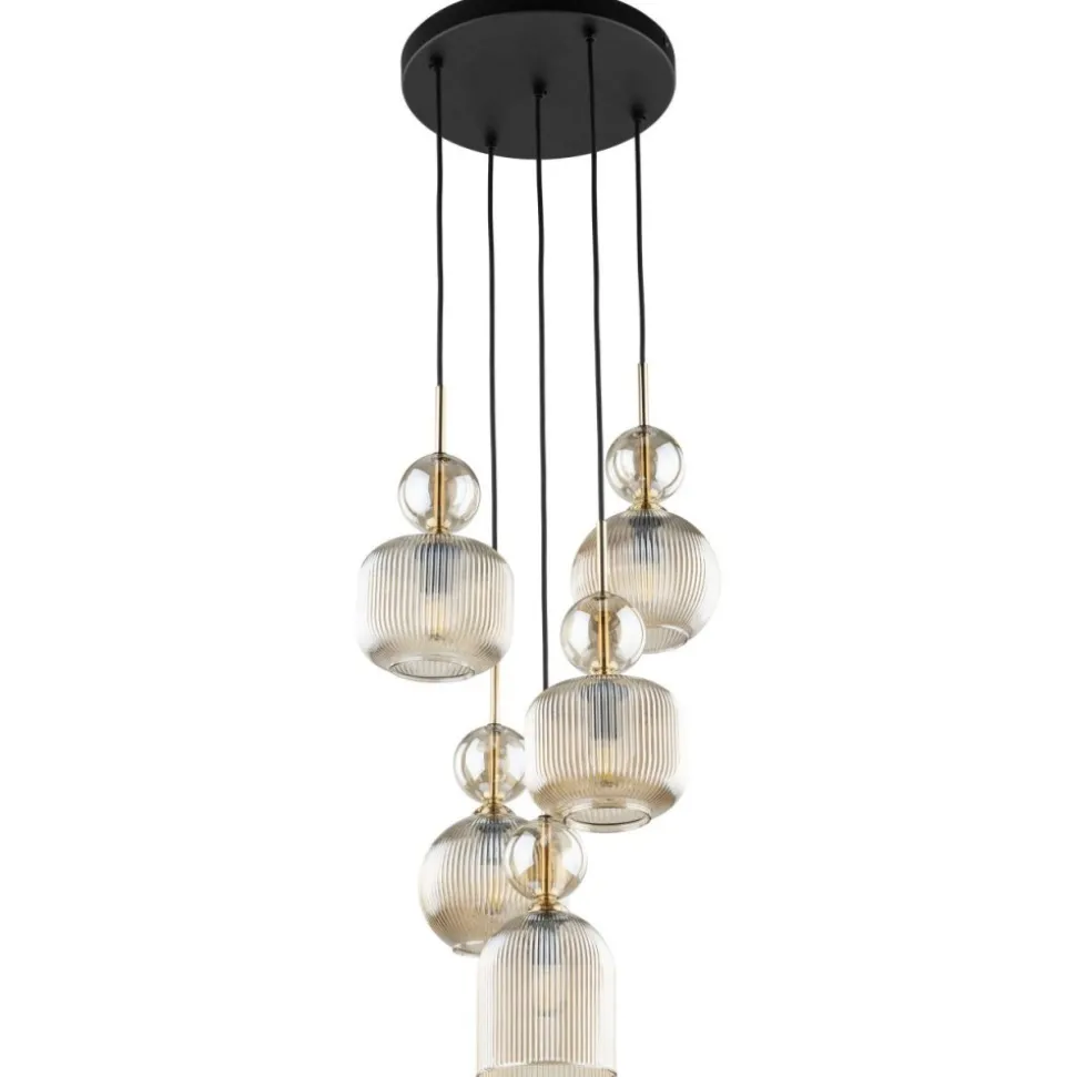 Lampa wisząca SOPHIA czarna klosz beżowy 5xE14