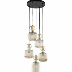 Lampa wisząca SOPHIA czarna klosz beżowy 5xE14