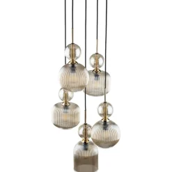 Lampa wisząca SOPHIA czarna klosz beżowy 5xE14