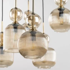 Lampa wisząca SOPHIA czarna klosz beżowy 5xE14