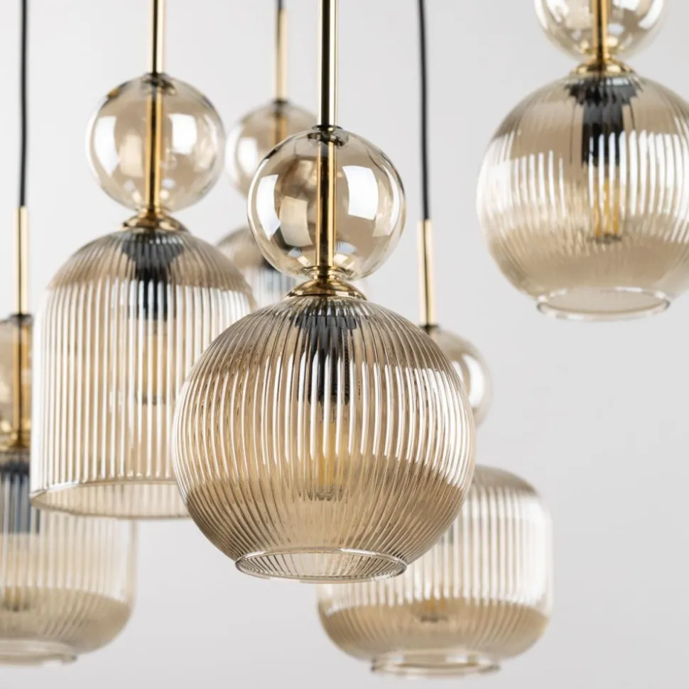 Lampa wisząca SOPHIA czarna klosz beżowy 5xE14