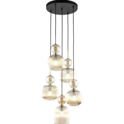 Lampa wisząca SOPHIA czarna klosz beżowy 5xE14