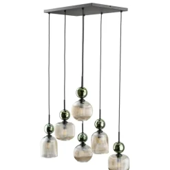 Lampa wisząca SOPHIA czarna zielona klosz beżowy 6xE14