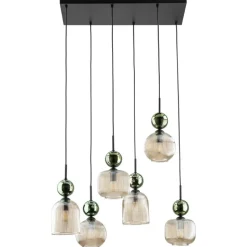 Lampa wisząca SOPHIA czarna zielona klosz beżowy 6xE14