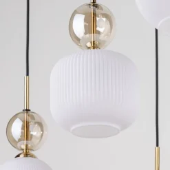 Lampa wisząca SOPHIA czarna klosz biały 6xE14