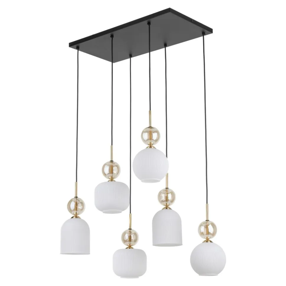 Lampa wisząca SOPHIA czarna klosz biały 6xE14
