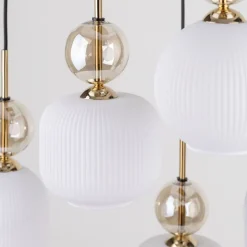 Lampa wisząca SOPHIA czarna klosz biały 6xE14