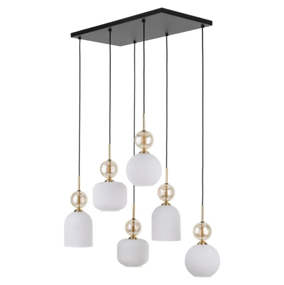 Lampa wisząca SOPHIA czarna klosz biały 6xE14