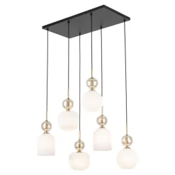 Lampa wisząca SOPHIA czarna klosz biały 6xE14