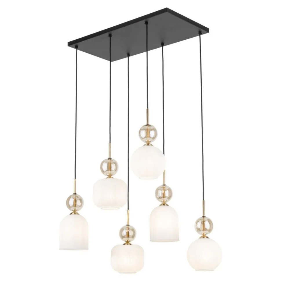 Lampa wisząca SOPHIA czarna klosz biały 6xE14