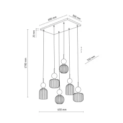 Lampa wisząca SOPHIA czarna klosz biały 6xE14