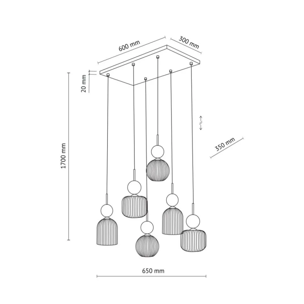 Lampa wisząca SOPHIA czarna klosz biały 6xE14