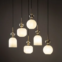 Lampa wisząca SOPHIA czarna klosz biały 6xE14