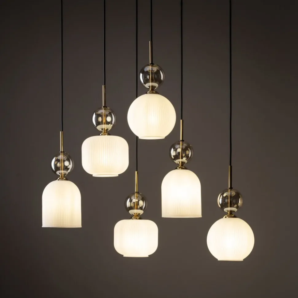 Lampa wisząca SOPHIA czarna klosz biały 6xE14