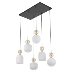 Lampa wisząca SOPHIA czarna klosz biały 6xE14