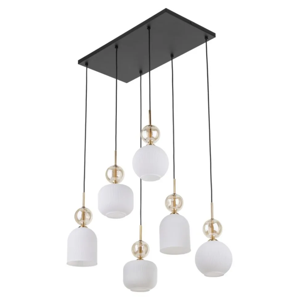 Lampa wisząca SOPHIA czarna klosz biały 6xE14