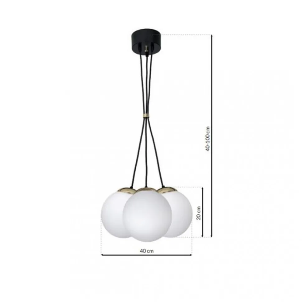 Lampa Wisząca SPARTA Czarny Złoty Szklane Klosze 3xE14