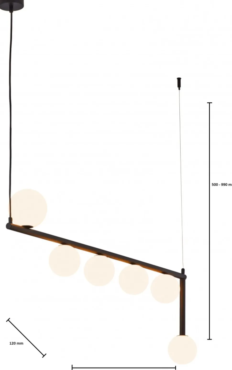 Lampa Wisząca TAIDA Czarny Biały Szklane Klosze 6xG9