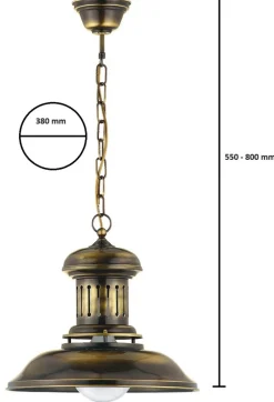 Lampa Wisząca TAWERNA Złoty Patyna 1xE27 38 cm