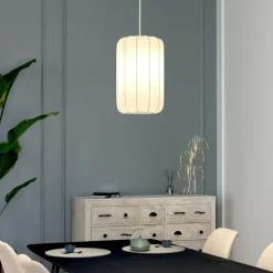 Lampa wisząca Tobie biała z bawełny mała