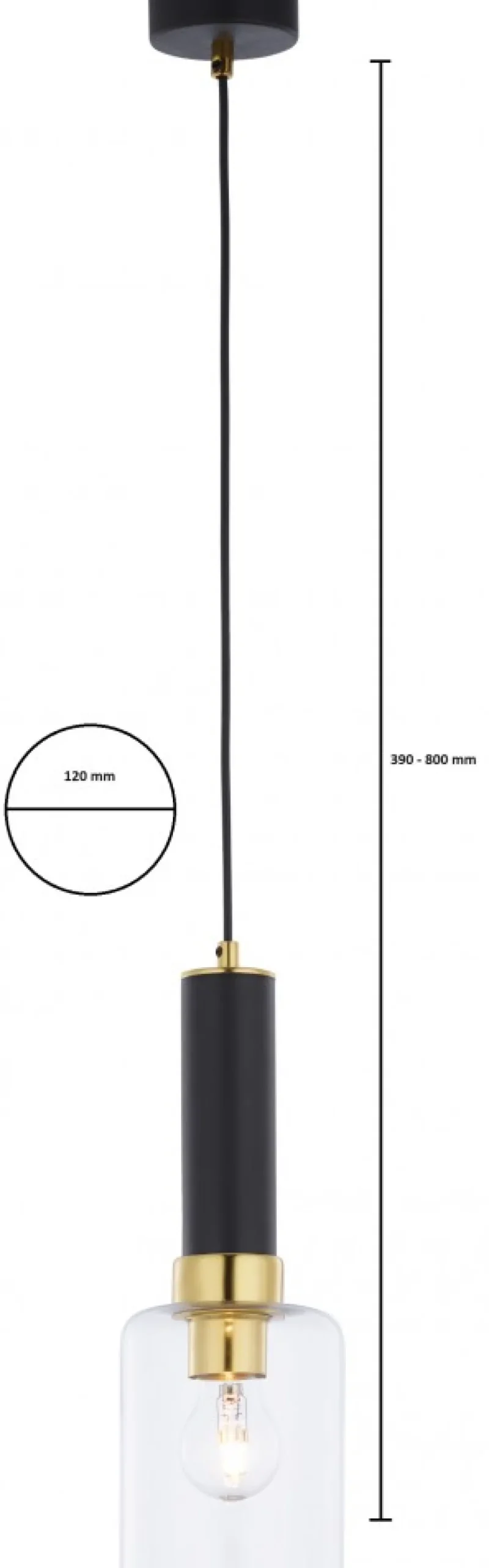 Lampa Wisząca TULUZA Czarny Złoty Szklany Klosz 1xE27 12 cm
